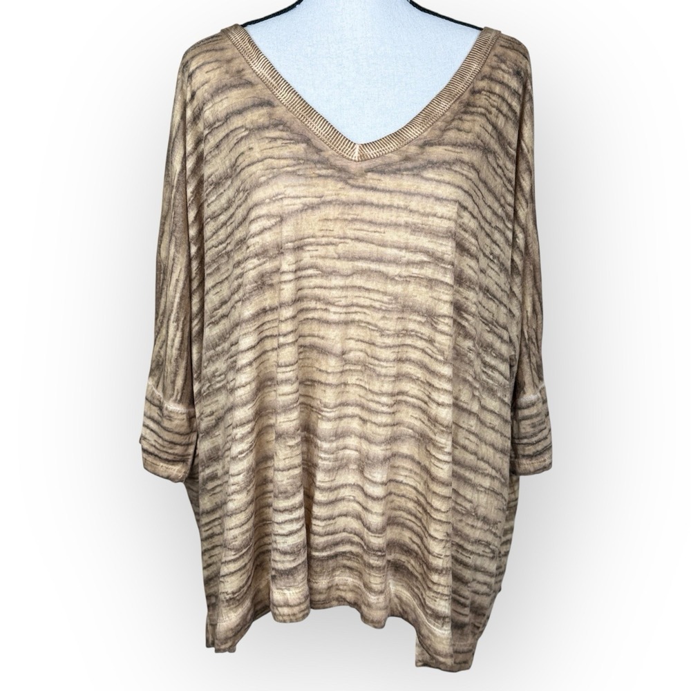 Anthropologie Maronie Burnout Knit Top Women M Brown‎ V-Back Dolman Oversized